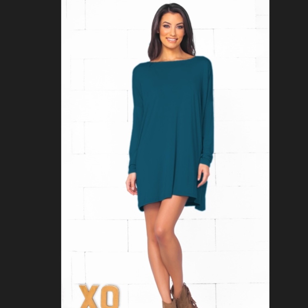1988 Piko Teal Blue Long Sleeve Tunic Dress M